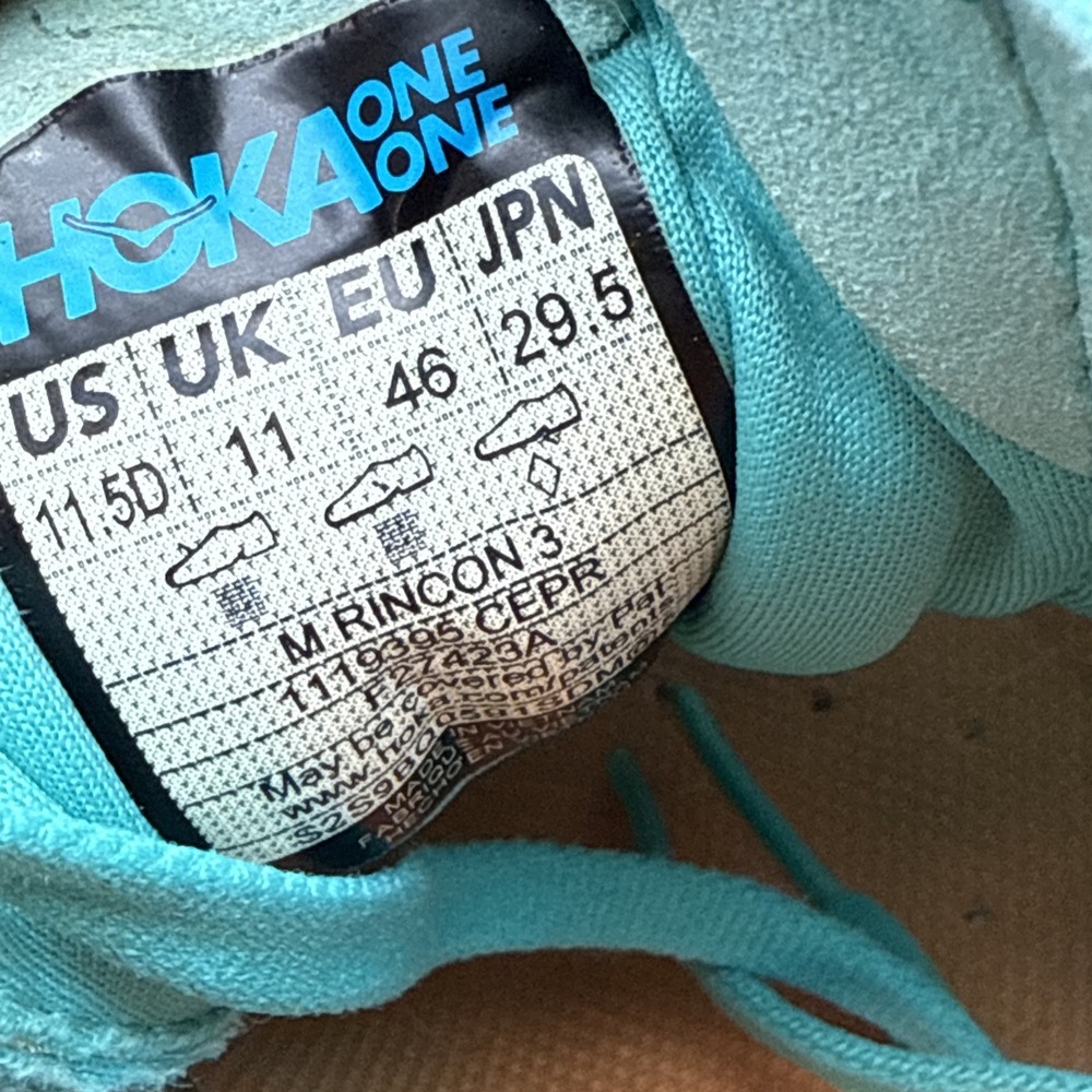 Hoka One One Rincon 3 Mens 11.5D Shoes Green Yellow Running Sneaker 1119395 CEPR - Picture 12 of 16